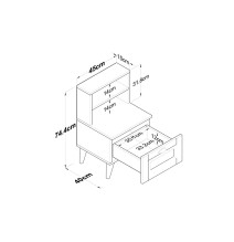 Mesilla de Noche Melamina-MDF, Color Madera-Blanco, 45x40x74.5 cm, 1 Cajón Amplio y 3 Estantes